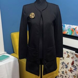 H&M Black Textured Blazer with Gold Accent